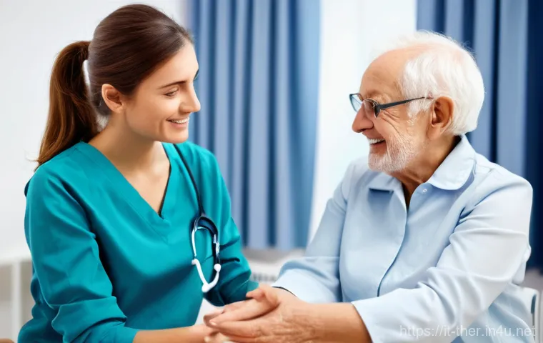 물리치료사의 운동처방 능력 향상 - **Prompt 1: Empathy and Personalized Care in Physiotherapy**
"A bright, naturally lit physiother...