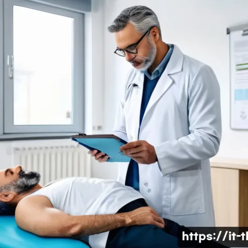물리치료사의 의료법 상식 - A professional Italian physiotherapist in a modern private clinic, wearing clean, professional attir...