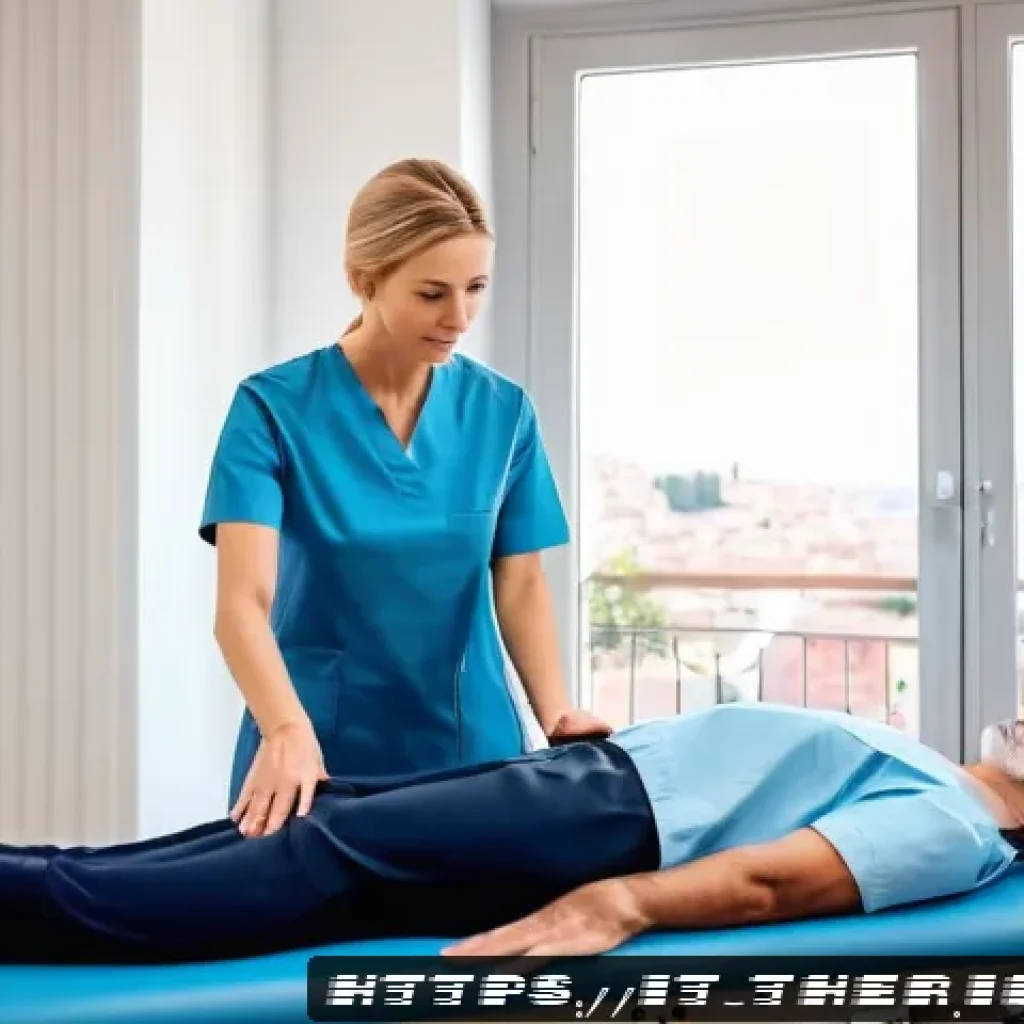 초보 물리치료사를 위한 가이드 - A modern physiotherapy clinic scene in Italy, showing a professional female physiotherapist in smart...
