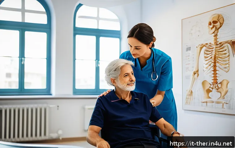 물리치료사의 심리적 지지 역할 - A compassionate physiotherapist attentively listening to a middle-aged Italian patient during a reha...