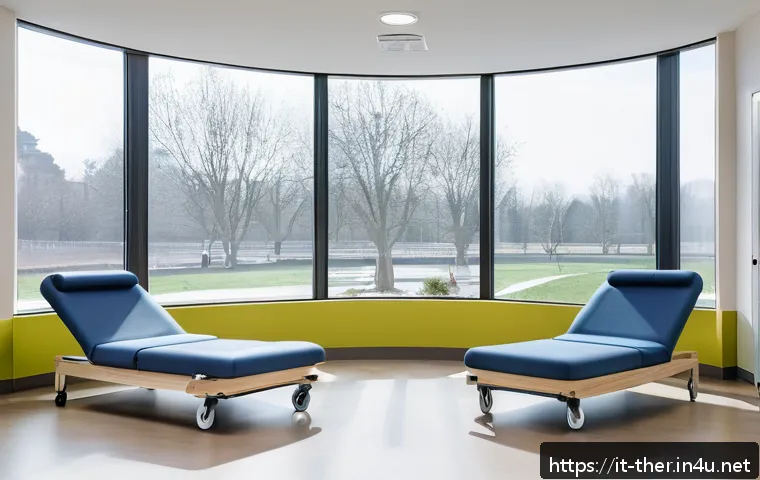 물리치료사와 재활 센터 운영 - A modern rehabilitation center interior with spacious, bright therapy rooms featuring large windows ...
