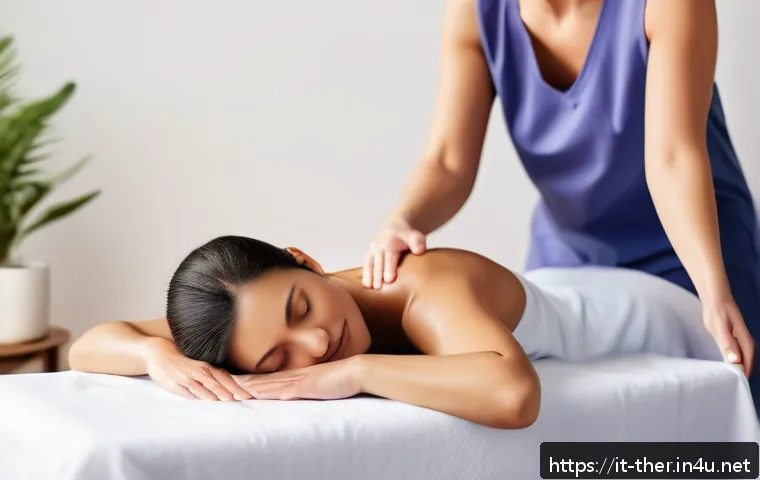 물리치료사와 대체 의학의 접점 - A serene therapy room setting with a professional therapist performing a therapeutic soft tissue mas...